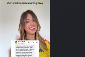 J罗私信回复哥伦比亚美女球迷：送你件我的球衣 谢谢对我们的支持配图